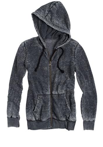 delias burnout zip hoodie in black